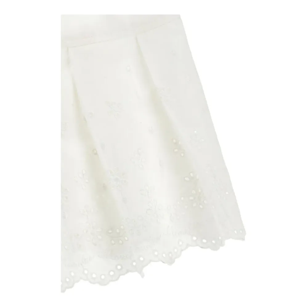 Underdele<Monnalisa Embroidered Eyelet Pleated Shorts Hvid