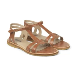 Sandaler<Angulus Feminin Lædersandal med Stropper og Ankelrem Beige