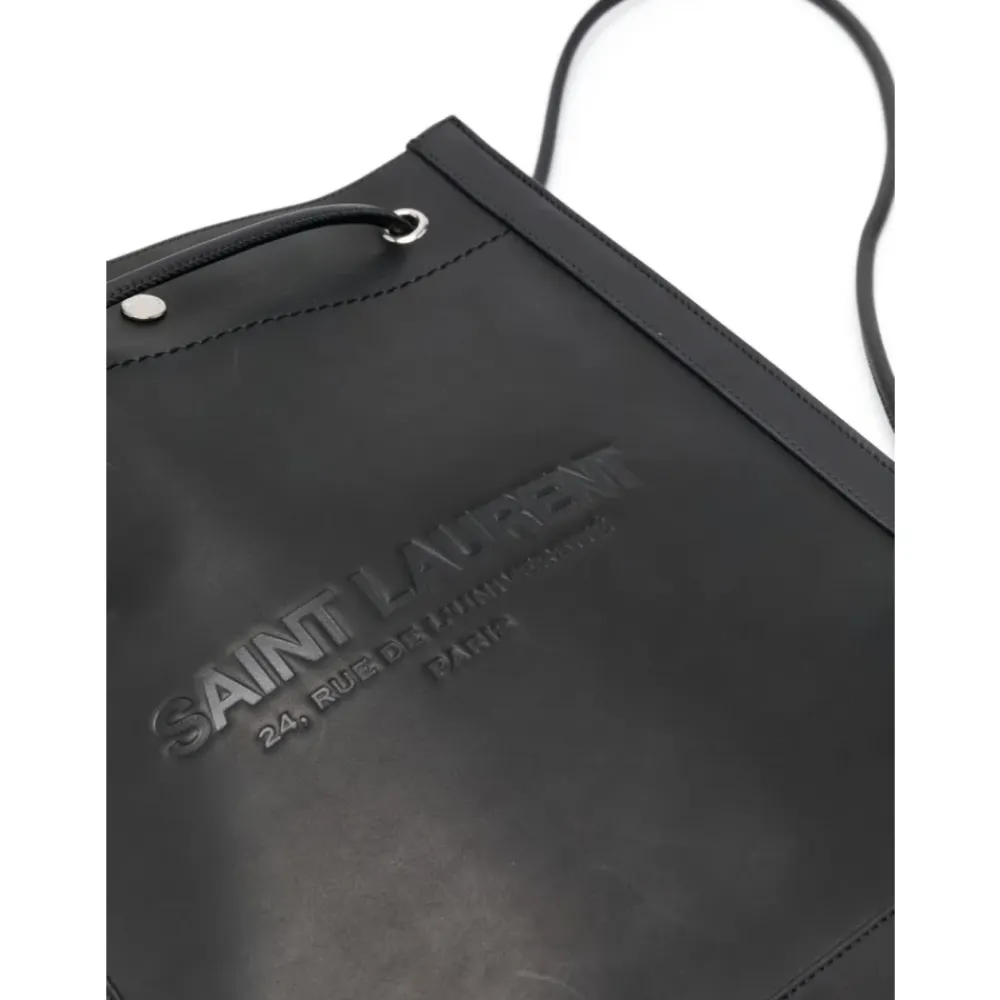 Indkøbstasker^Saint Laurent Flad Crossbody Taske Læder Sort