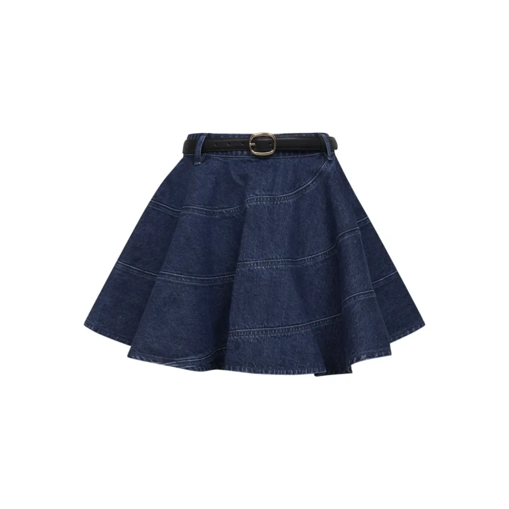 Nederdele<Self Portrait Flared Denim Mini Skirt Blå