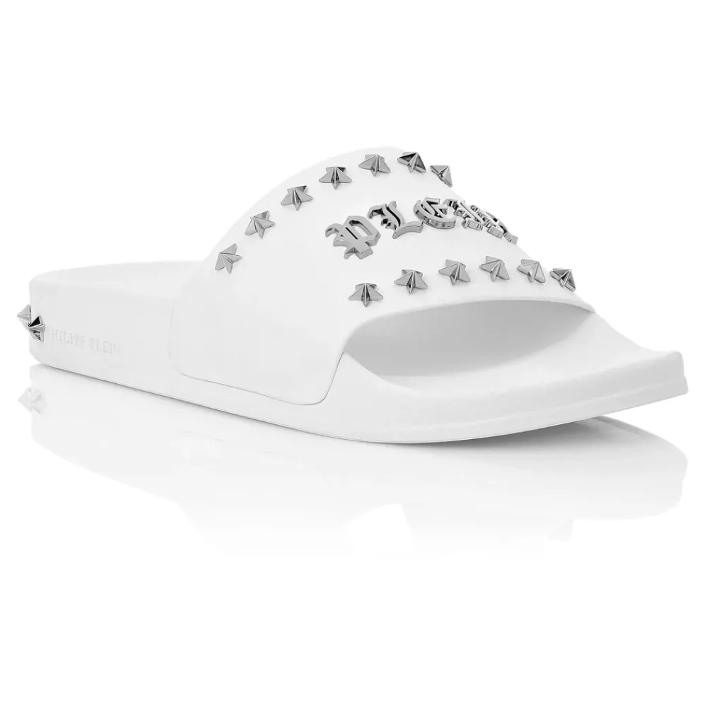 Sandaler^Philipp Plein Flat Gummy Sandals Gothic Plein Hvid