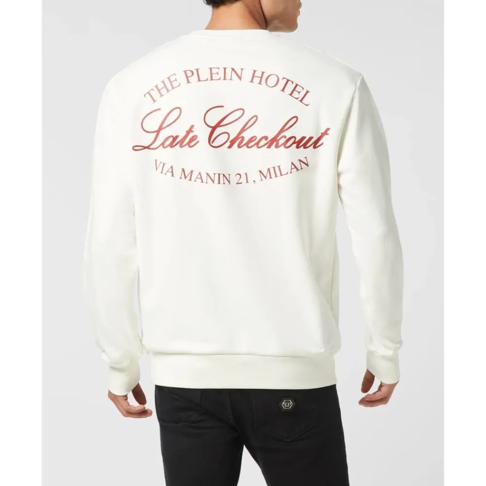 Sweatshirts<Philipp Plein Fleece Rundhalset Sweatshirt Plein Hotel Hvid