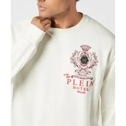 Sweatshirts<Philipp Plein Fleece Rundhalset Sweatshirt Plein Hotel Hvid