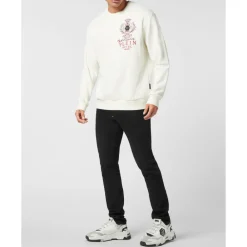 Sweatshirts<Philipp Plein Fleece Rundhalset Sweatshirt Plein Hotel Hvid