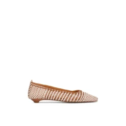 Ballerina Sko<Kazar Flettede læderpumps med flad hæl Brun