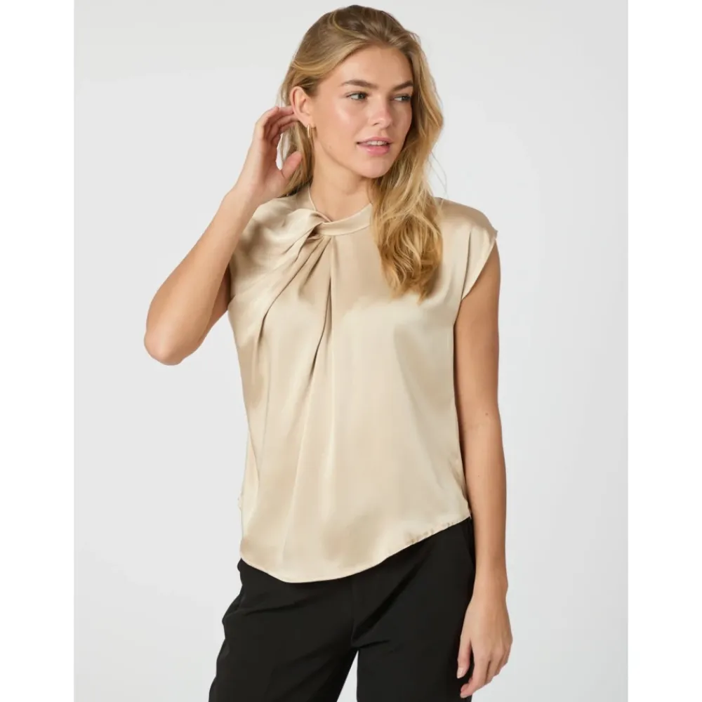 Bluser & Skjorter^Neo Noir Fleur Drapy Satin Bluse Beige