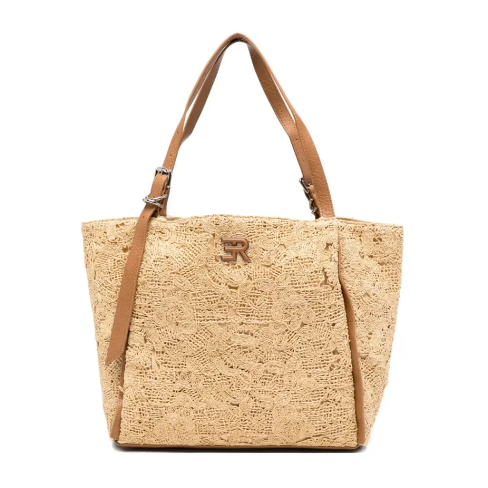 Indkøbstasker^Ermanno Scervino Floral Appliqué Tote Bag Beige