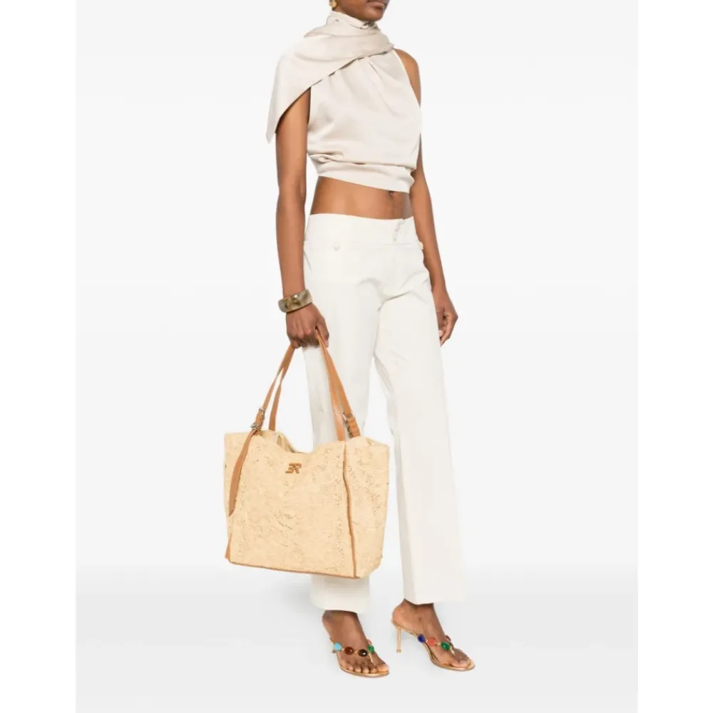 Indkøbstasker^Ermanno Scervino Floral Appliqué Tote Bag Beige