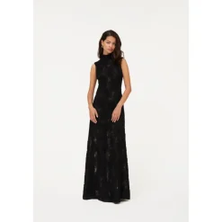 Kjoler^ROTATE Birger Christensen Floral Mesh Maxi Kjole Sort