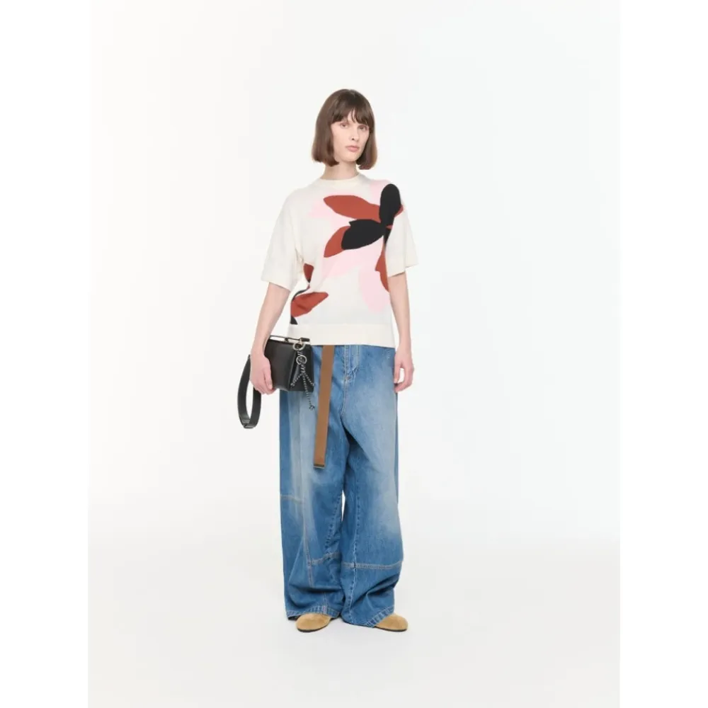 Striktrøjer & Sweatere<PLAN C Flower Intarsia Sweater Hvid