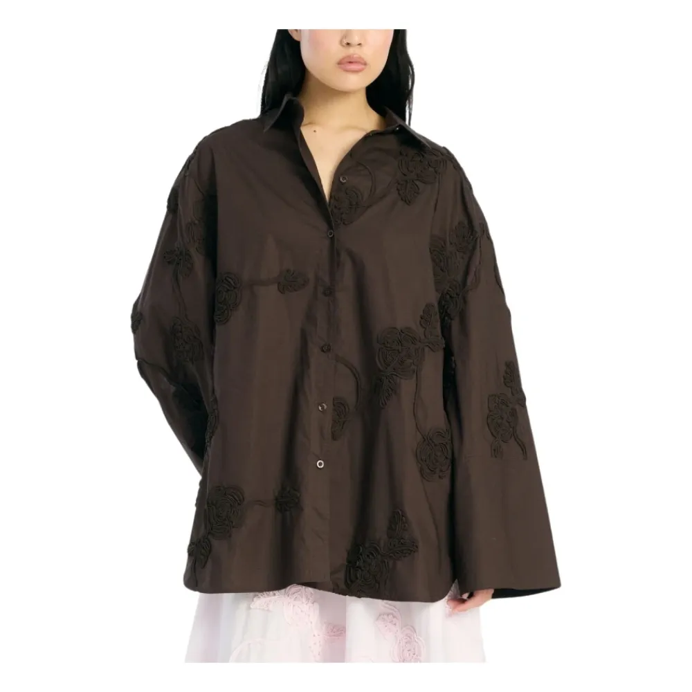 Bluser & Skjorter^ROTATE Birger Christensen Flower Oversized Shirt Brun