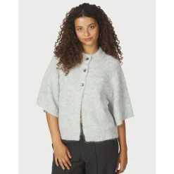 Striktrøjer & Sweatere<Neo Noir Fluffy Knit Cardigan Grå