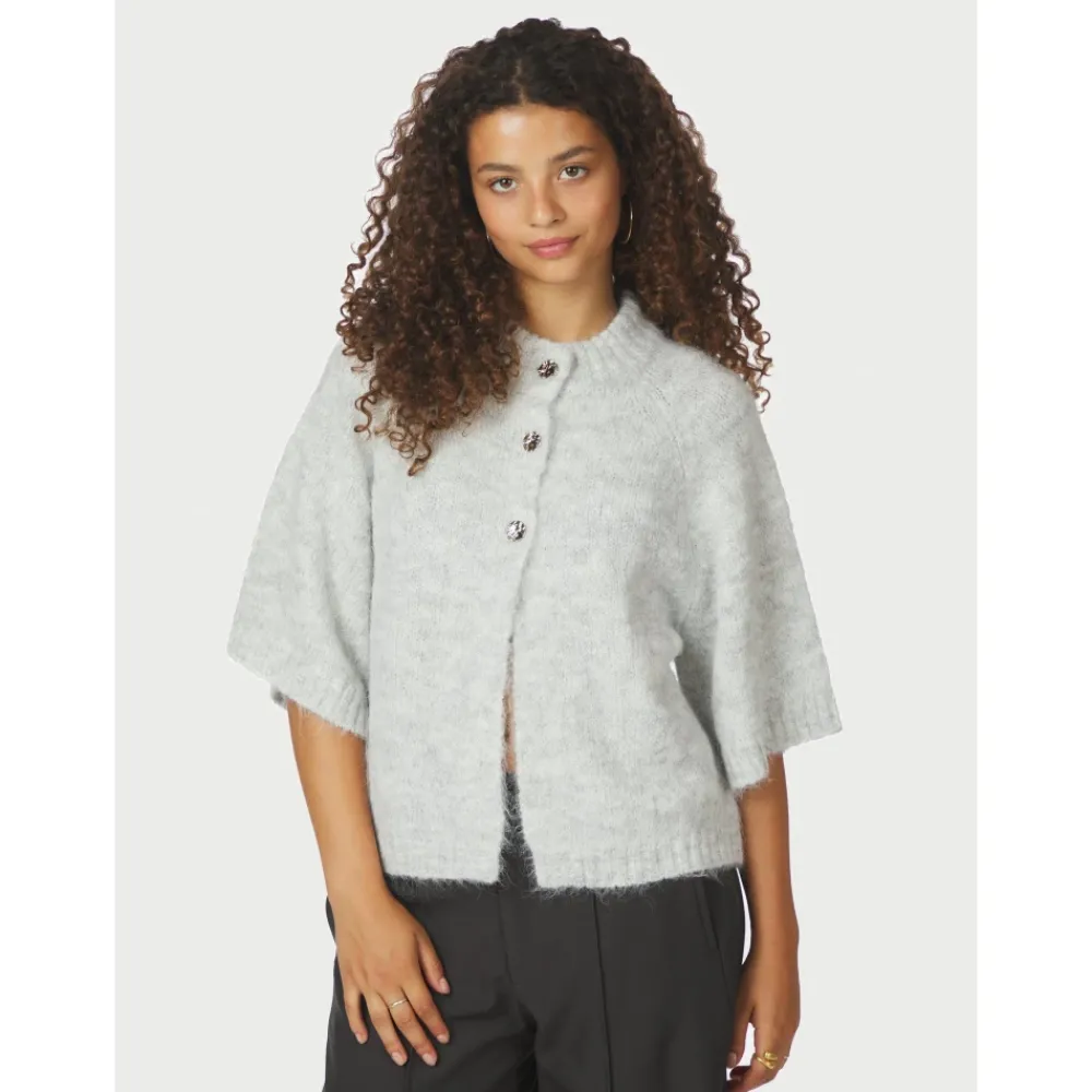 Striktrøjer & Sweatere<Neo Noir Fluffy Knit Cardigan Grå