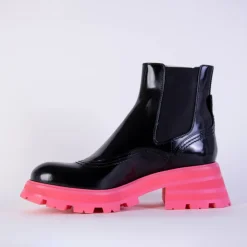 Chelsea Boots^Alexander McQueen Fluo Pink Sole Chelsea Støvler Sort