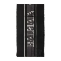 Halstørklæde<Balmain Frynset Logo Halstørklæde Sort