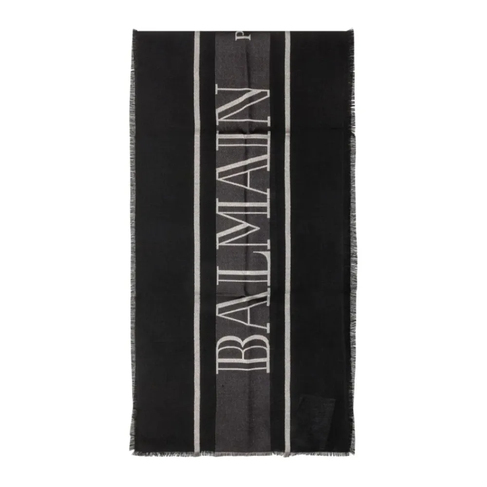 Halstørklæde<Balmain Frynset Logo Halstørklæde Sort