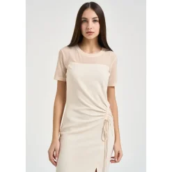 Kjoler<Patrizia Pepe Gathered Split Dress Hvid