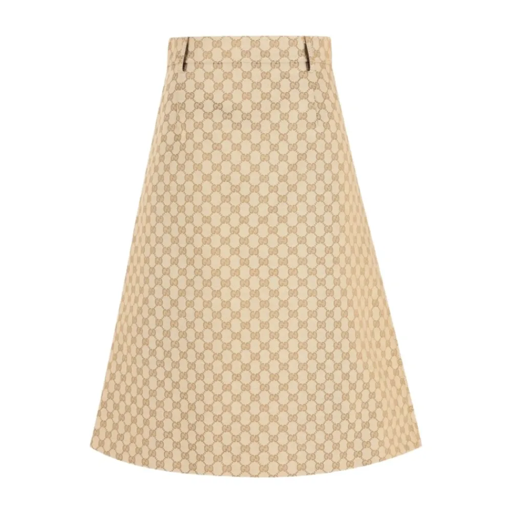 Nederdele<Gucci GG Cotton Canvas Fabric Skirt Beige