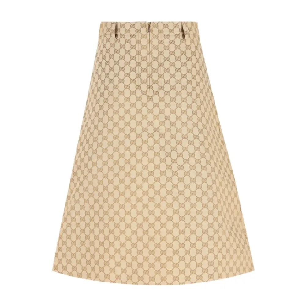 Nederdele<Gucci GG Cotton Canvas Fabric Skirt Beige