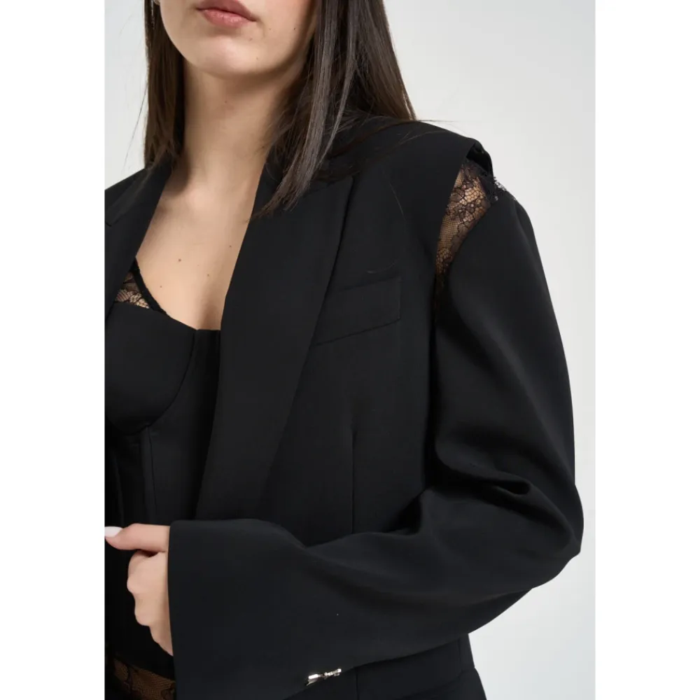 Jakker^Patrizia Pepe Giacca monopetto con pizzo Sort