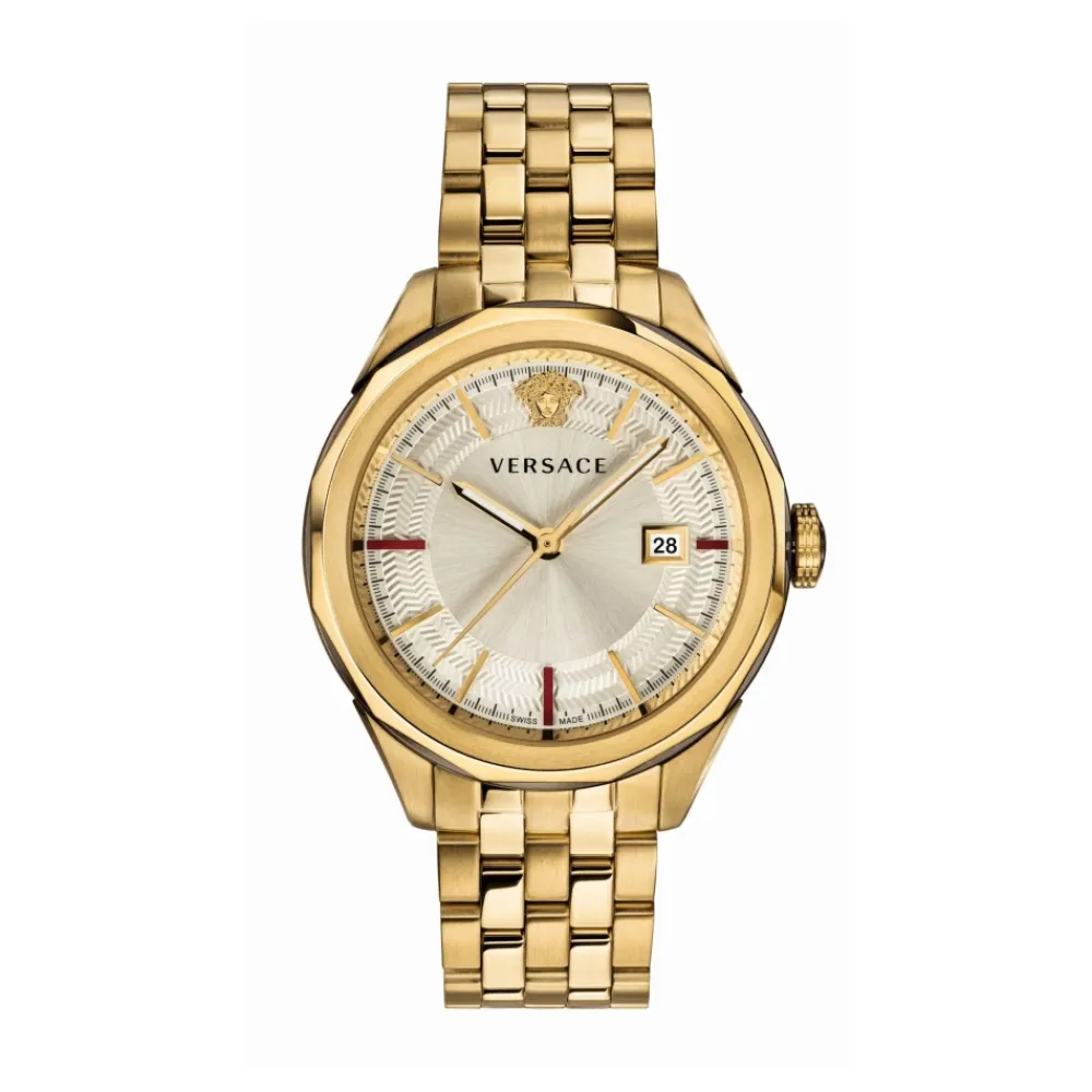Ure<Versace Glaze Herreur Dato Vindue Rustfrit Stål Armbånd Gul