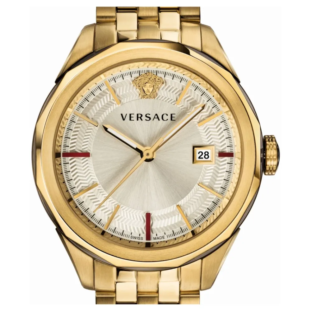 Ure<Versace Glaze Herreur Dato Vindue Rustfrit Stål Armbånd Gul