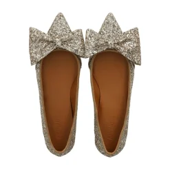 Ballerina Sko<Angulus Glitter Ballerina med Sløjfe - Champagne Grå