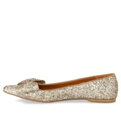 Ballerina Sko<Angulus Glitter Ballerina med Sløjfe - Champagne Grå