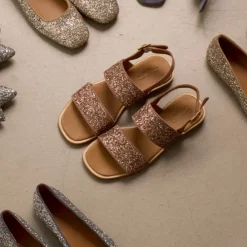 Sandaler<Angulus Glitter Sandal i Ler Glitter Brun