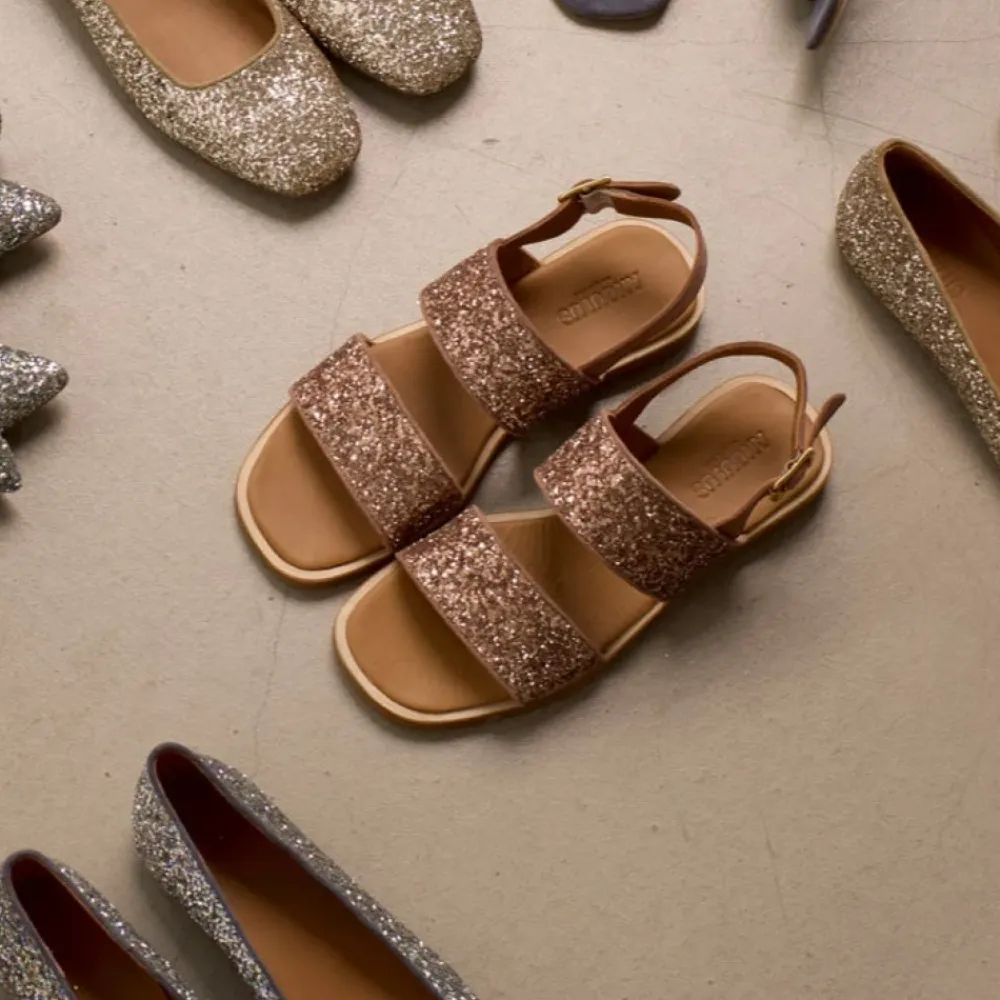 Sandaler<Angulus Glitter Sandal i Ler Glitter Brun