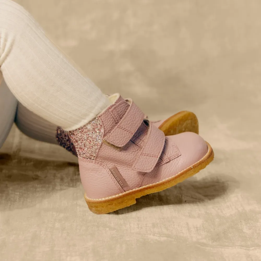 Støvler^Angulus Glitter Velcro Start Støvle - Mauve Pink