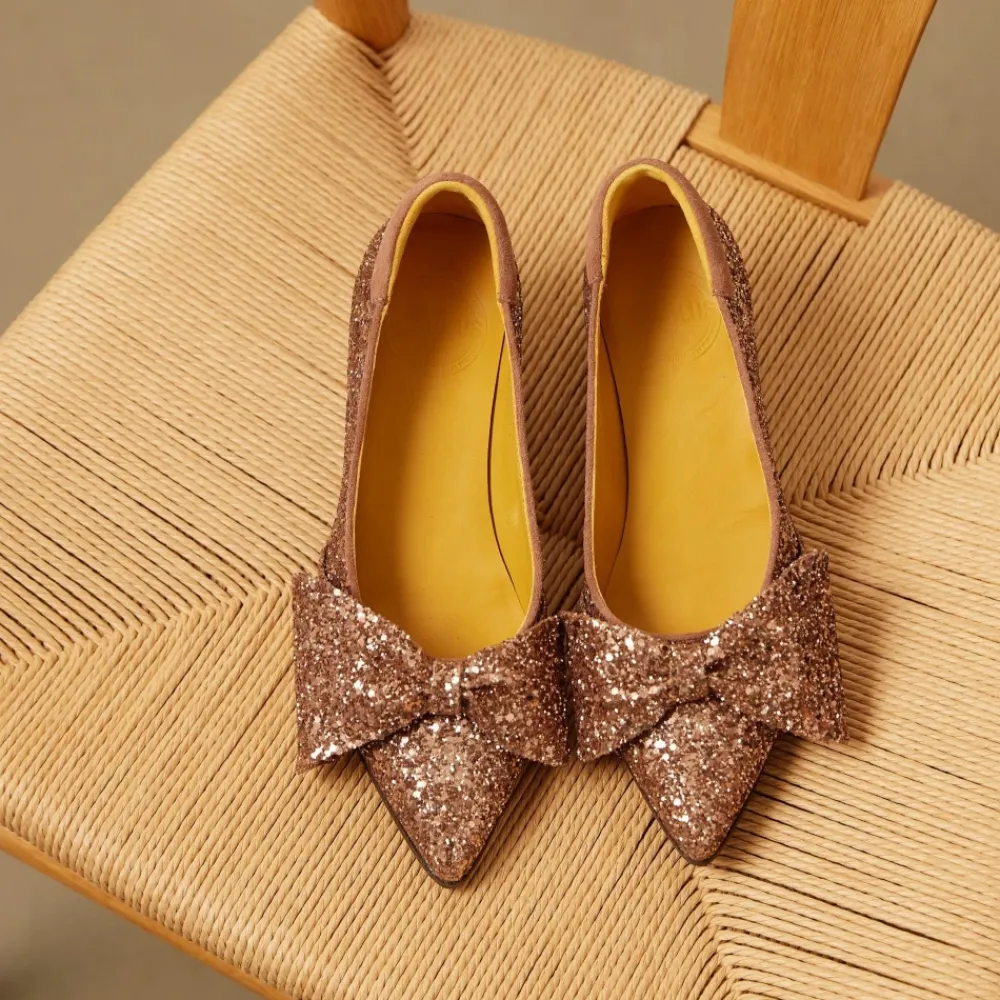 Pumps|Stiletter^Angulus Glitterpumpe med sløjfedetalje Brun