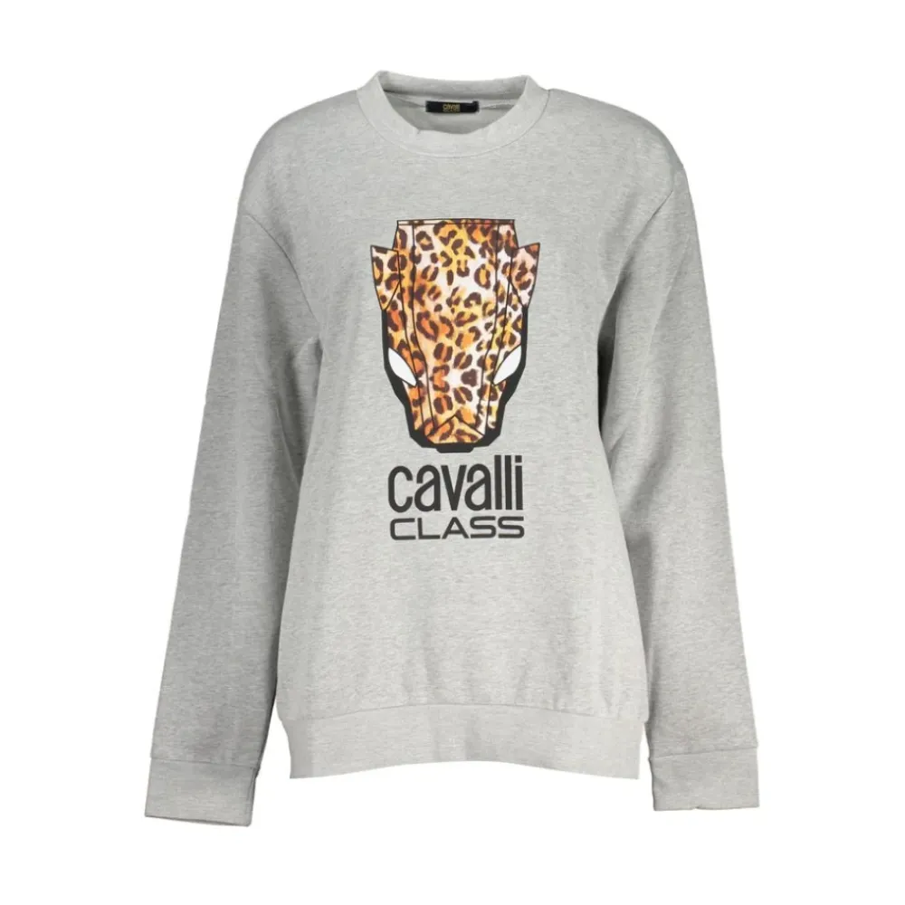 Sweatshirts|Striktrøjer & Sweatere^Cavalli Class Fleece Sweatshirt med Rund Hals Grå