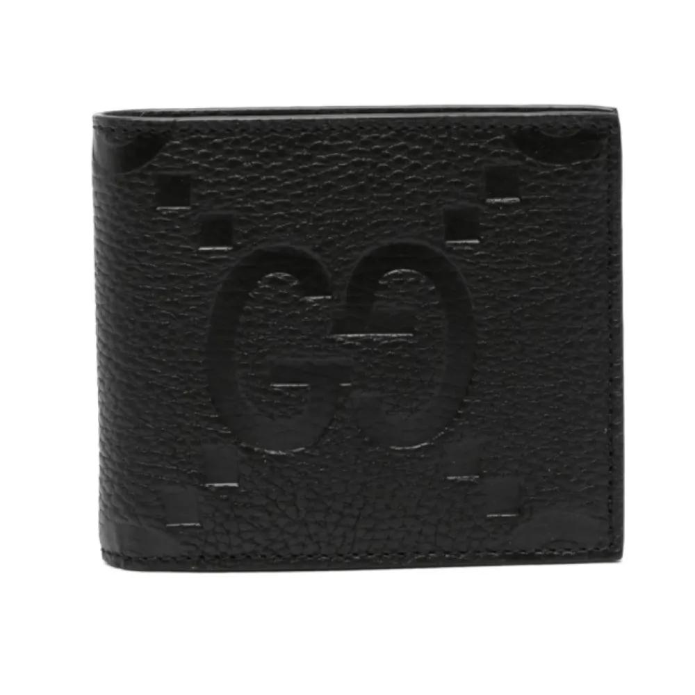 Punge & Kortholder<Gucci Grained Læderpung med Præget Logo Sort
