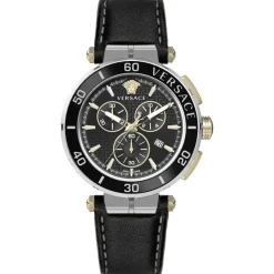 Ure<Versace GRECA Chronograph Læderrem Ur Sort
