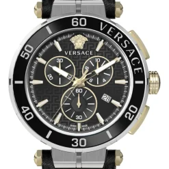 Ure<Versace GRECA Chronograph Læderrem Ur Sort