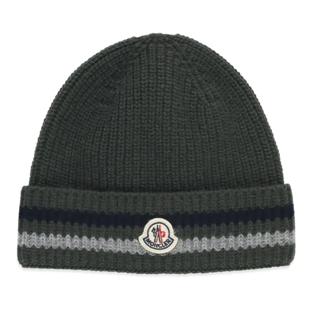 Huer & Kasketter<Moncler Børne Beanie med Logo Patch Grøn
