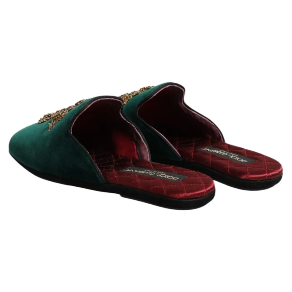 Hjemmesko<Dolce & Gabbana Velvet Cross Embellished Slippers Grøn