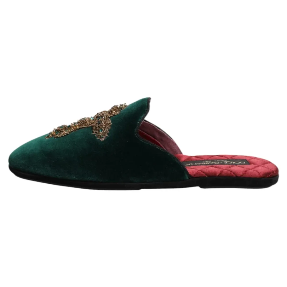 Hjemmesko<Dolce & Gabbana Velvet Cross Embellished Slippers Grøn