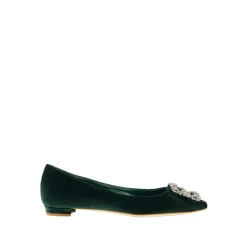 Ballerina Sko^Manolo Blahnik Velvet Krystal Flade Grøn