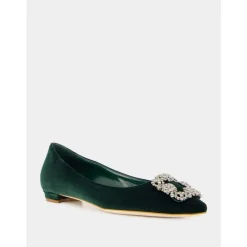 Ballerina Sko^Manolo Blahnik Velvet Krystal Flade Grøn