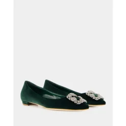 Ballerina Sko^Manolo Blahnik Velvet Krystal Flade Grøn
