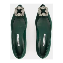 Ballerina Sko^Manolo Blahnik Velvet Krystal Flade Grøn
