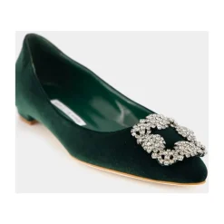 Ballerina Sko^Manolo Blahnik Velvet Krystal Flade Grøn