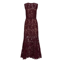 Kjoler<Self Portrait Guipure Lace Belted Midi Dress Lilla