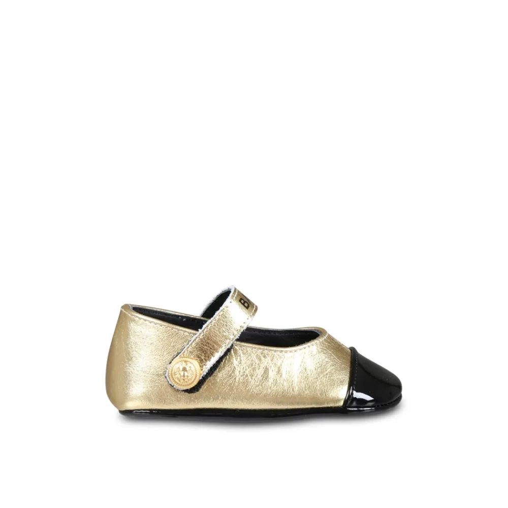 Ballerinasko^Balmain d Læder Ballet Flats med Strop Gul