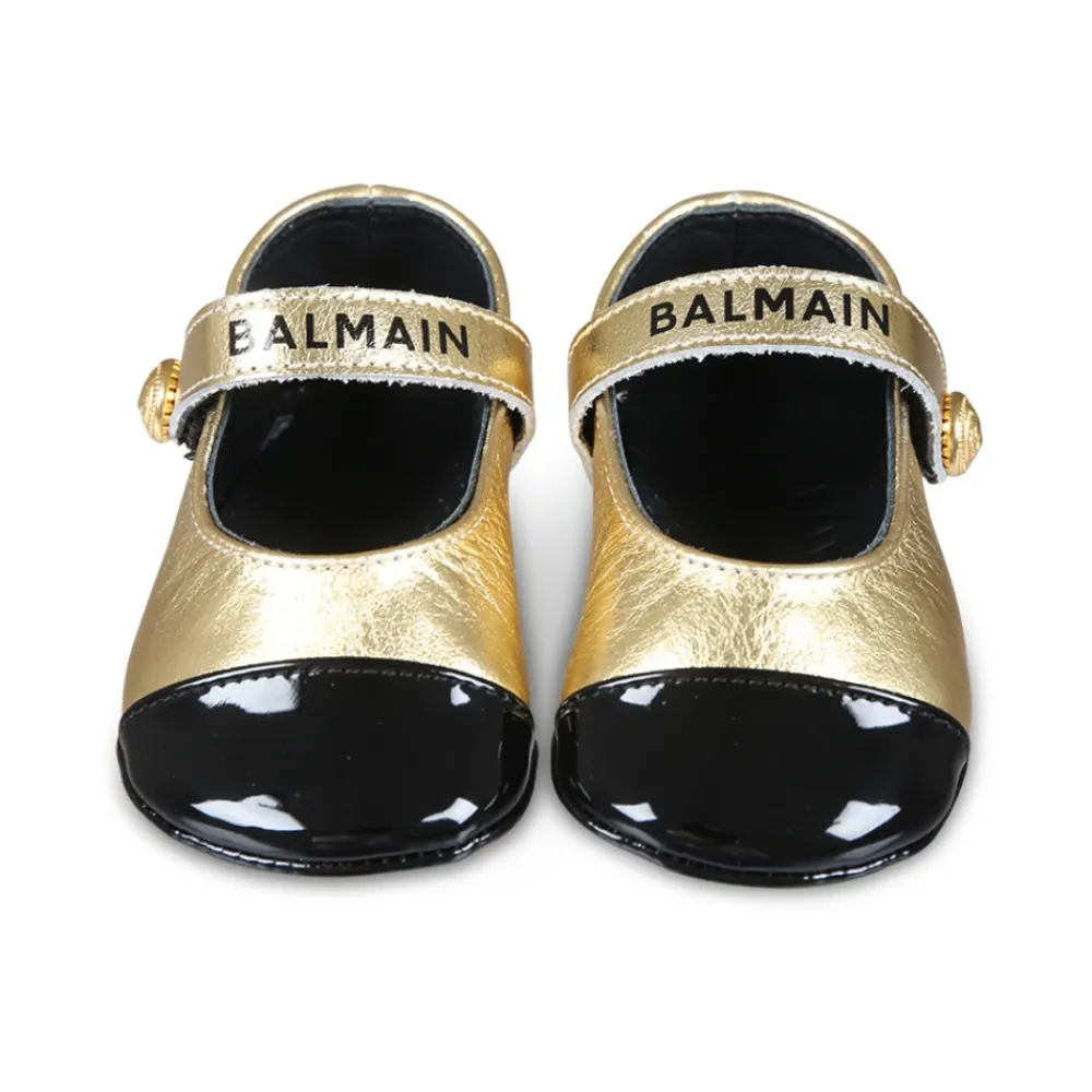 Ballerinasko^Balmain d Læder Ballet Flats med Strop Gul