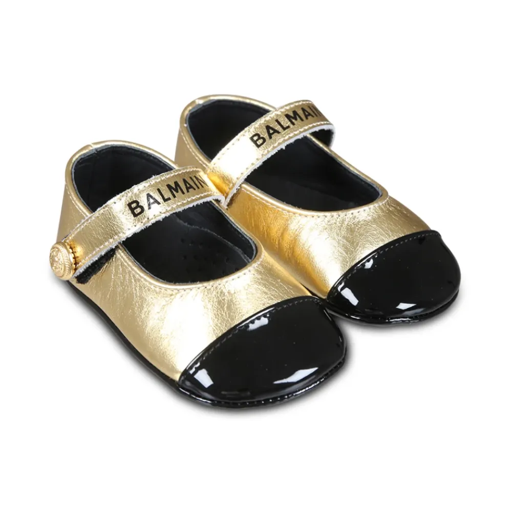 Ballerinasko^Balmain d Læder Ballet Flats med Strop Gul