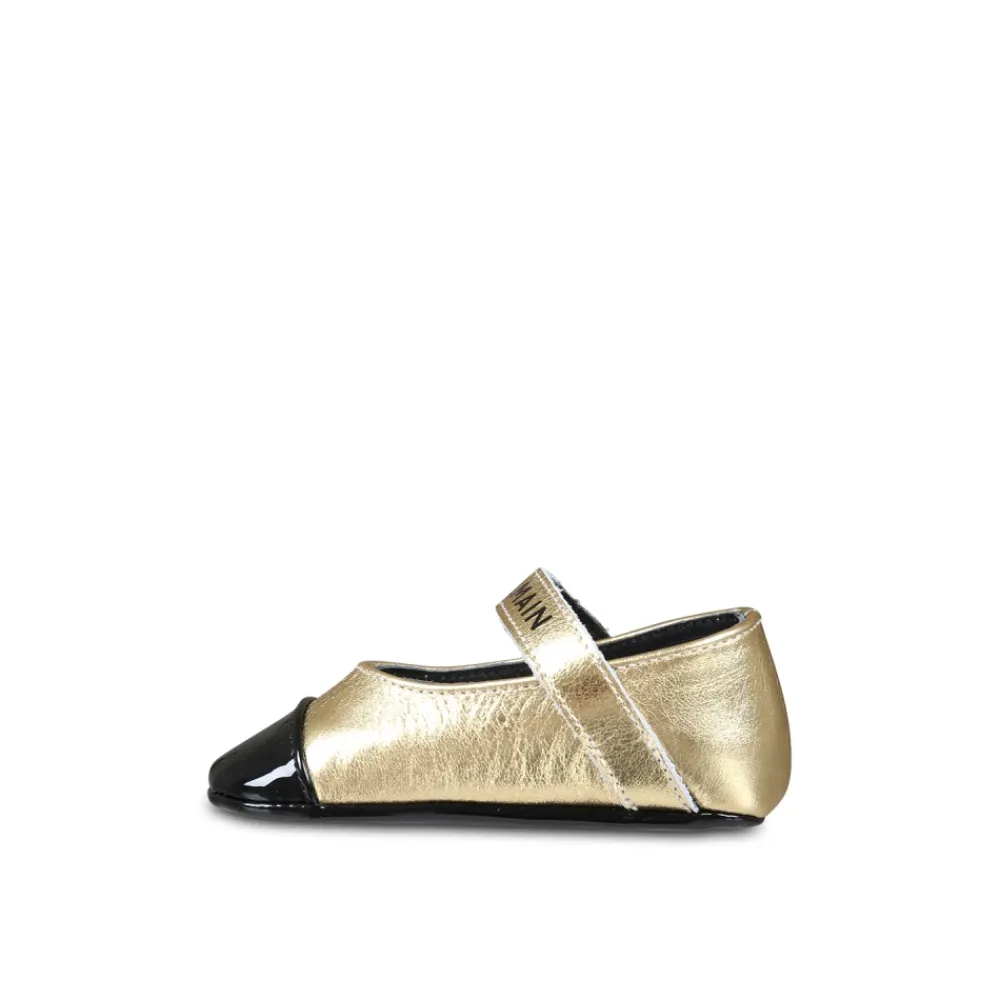 Ballerinasko^Balmain d Læder Ballet Flats med Strop Gul