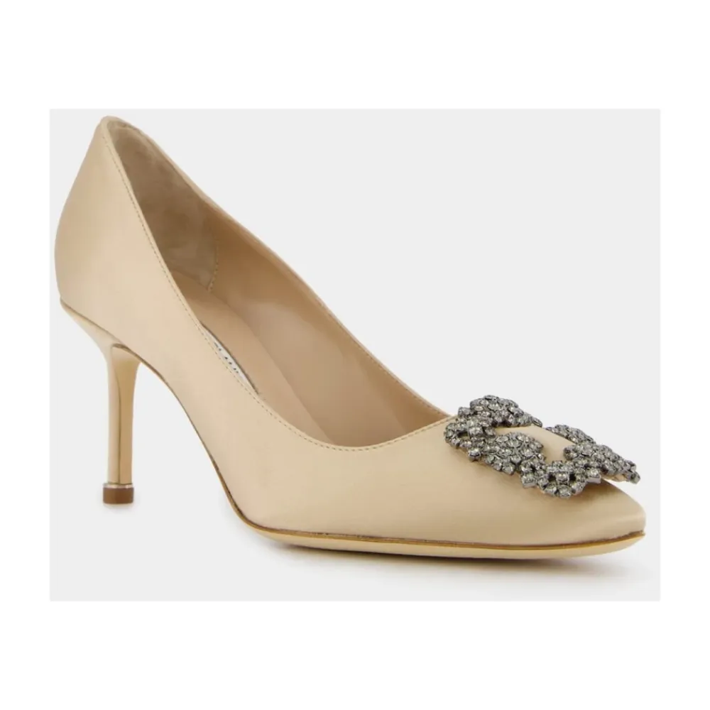 Pumps|Stiletter<Manolo Blahnik Hangisi 70mm Juvelspænde Pumps Beige